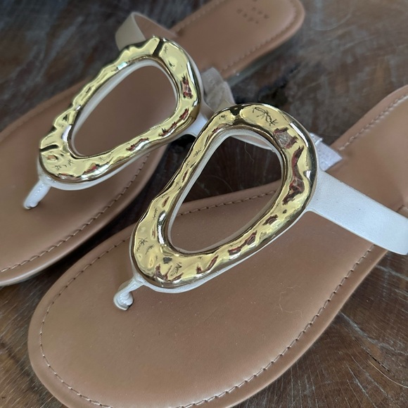 A New Day Gold and Tan Sandals with Metallic Embellishments - Picture 2 of 4